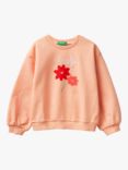 Benetton Kids' Floral Embroidered Jumper, Dark Powder