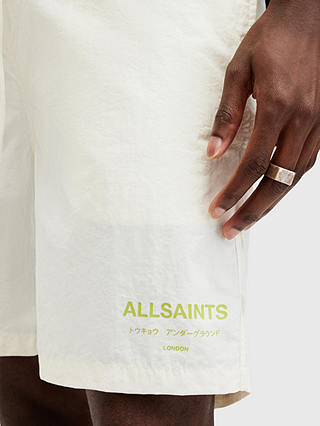 AllSaints Underground Logo Swim Shorts, Chalk White/Green