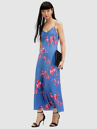 AllSaints Bryony Iona Floral Midi Dress, Neon Pink/Blue