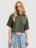AllSaints Lottie Organic Cotton Cropped T-Shirt, Forest Green