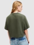 AllSaints Lottie Organic Cotton Cropped T-Shirt, Forest Green