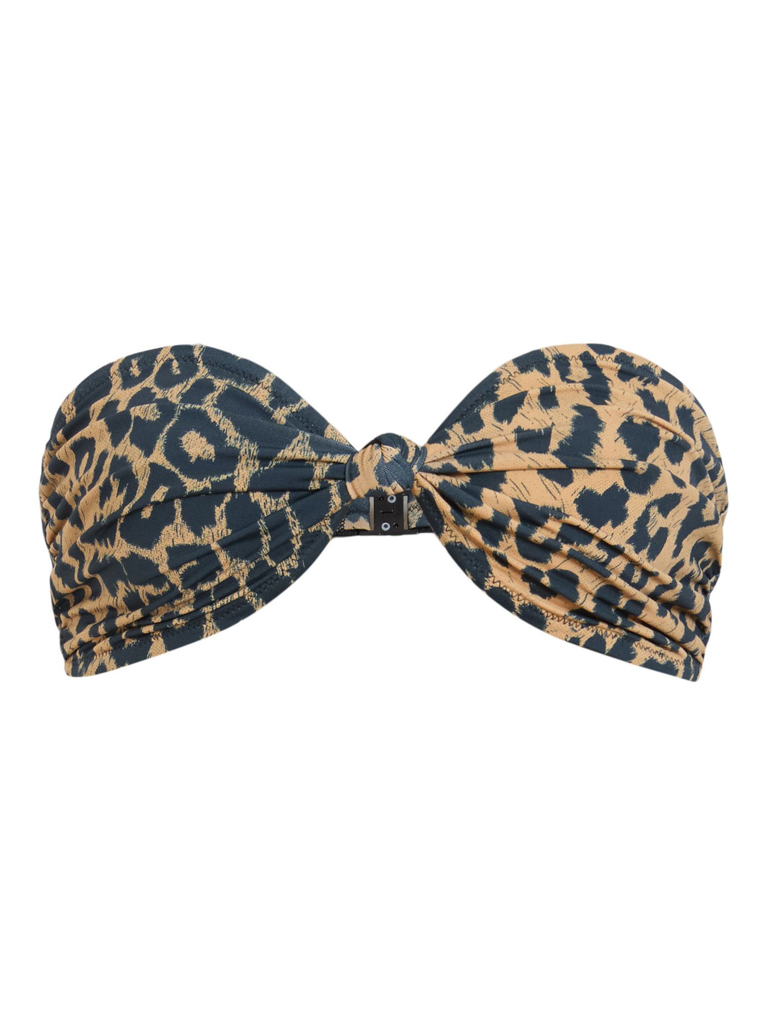 AllSaints Emma Leopard Print Bandeau Bikini Top, Brown, L