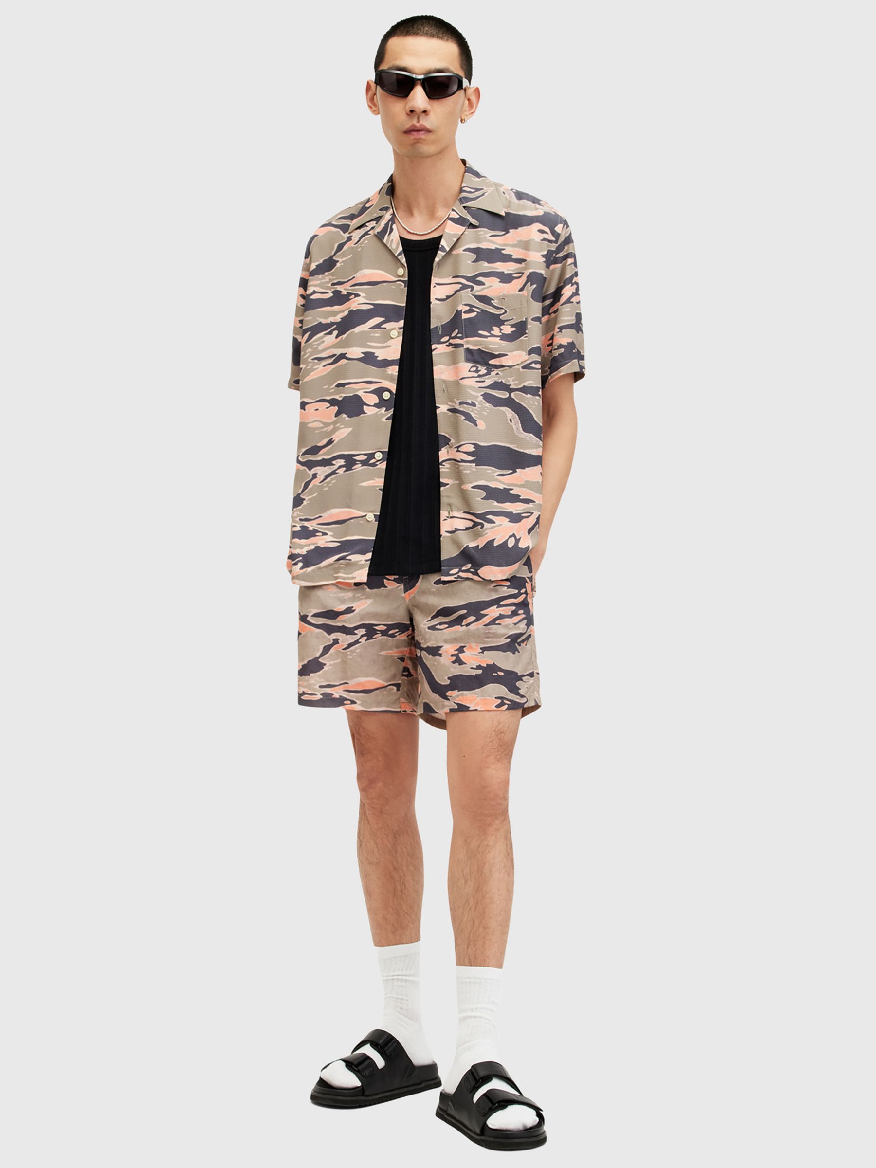 AllSaints Solar Camo Swim Shorts, Green/Multi at John Lewis & Partners