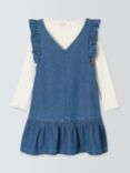 John Lewis Kids' Top & Denim Pinafore Dress Set, Denim/Gardenia