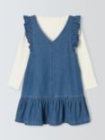 John Lewis Kids' Top & Denim Pinafore Dress Set, Denim/Gardenia