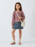 John Lewis Kids' Floral Jersey Crinkle Blouse, Berry Rose