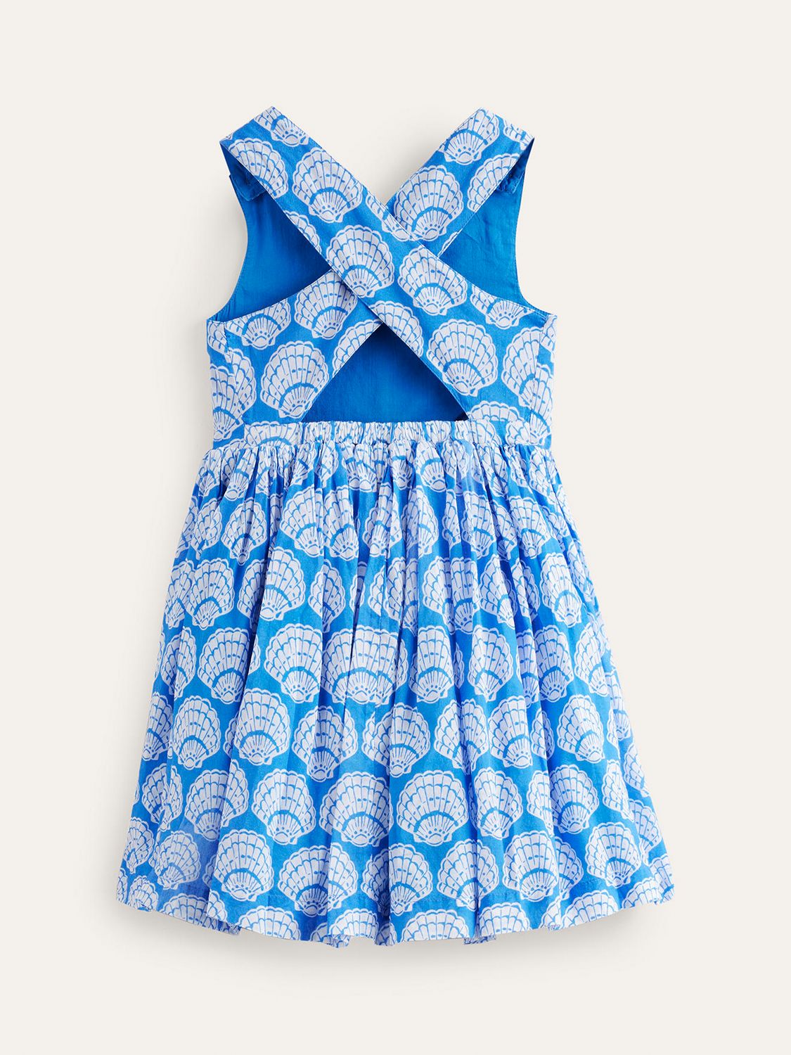 Mini Boden Kids' Cross Back Seashells Dress, Blue, 2-3 years
