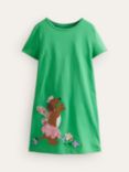 Mini Boden Kids' Vanilla Dog Applique Jersey Dress, Green