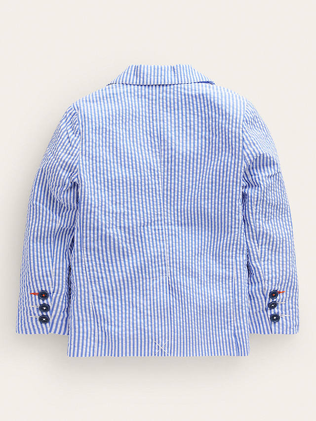 Mini Boden Kids' Seersucker Cotton Blazer, Blue/Ivory