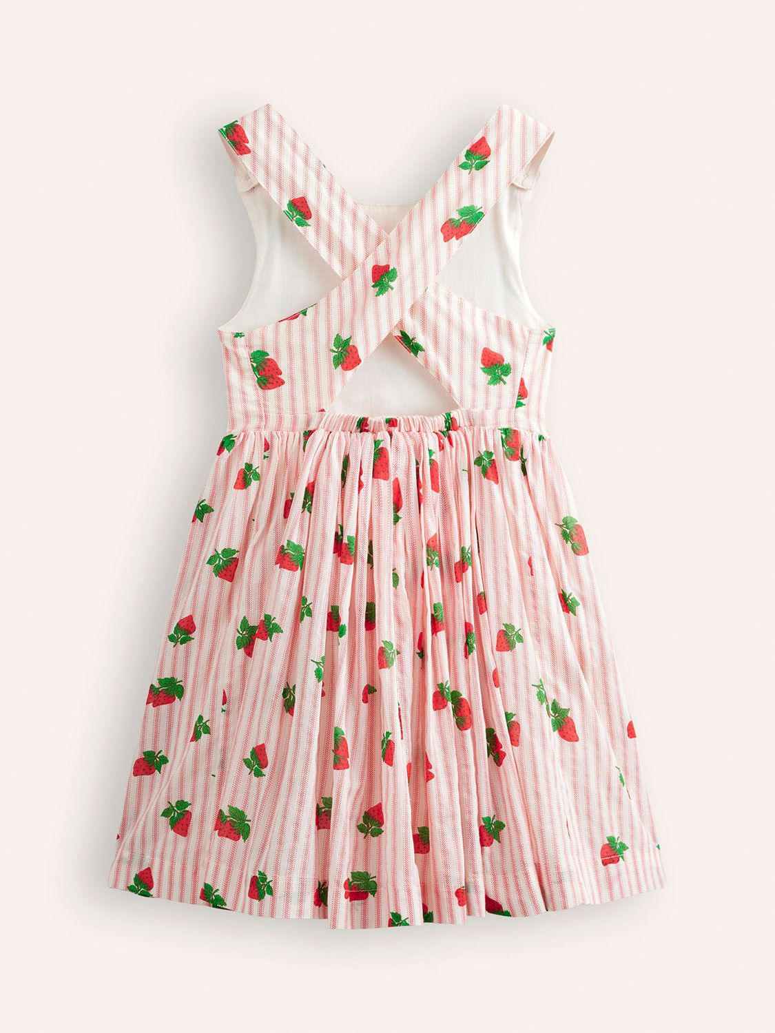 Mini Boden Kids' Cross Back Dress, Strawberry Stripe, 2-3 years
