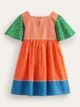 Mini Boden Kids' Colour Block Leopard Print Lightweight Holiday Dress, Multi