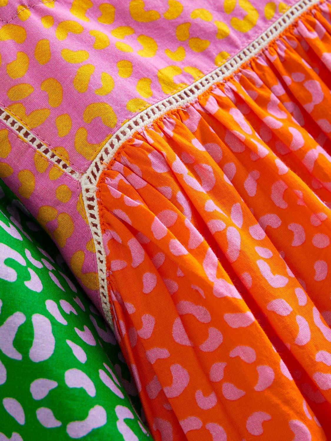 Mini Boden Kids' Colour Block Leopard Print Lightweight Holiday Dress, Multi, 2-3 years
