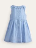Mini Boden Kids' Smocked Bodice Dress, Mid Blue Leno, Mid Blue Leno
