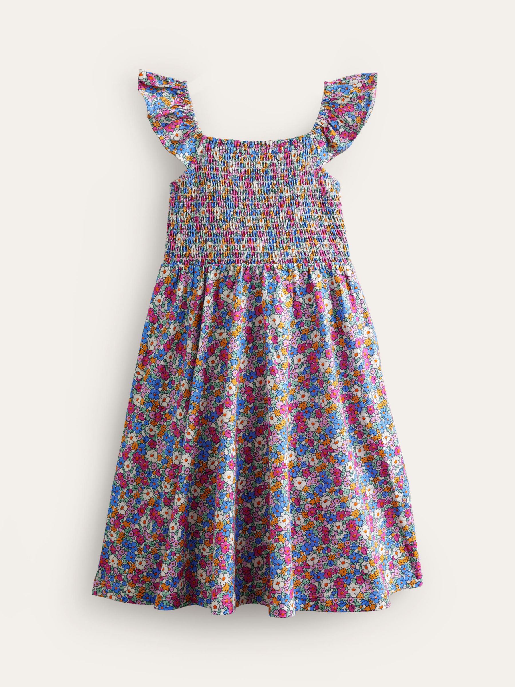 Buy Mini Boden Kids' Floral Shirred Jersey Dress, Pink Nautical Online at johnlewis.com