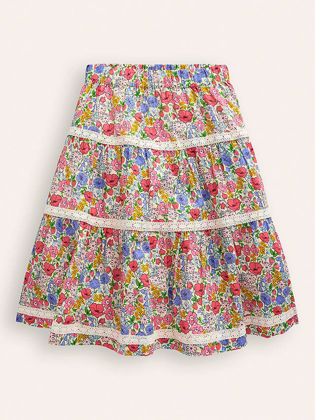 Mini Boden Kids' Floral Midi Skirt, Bubblegum Peony