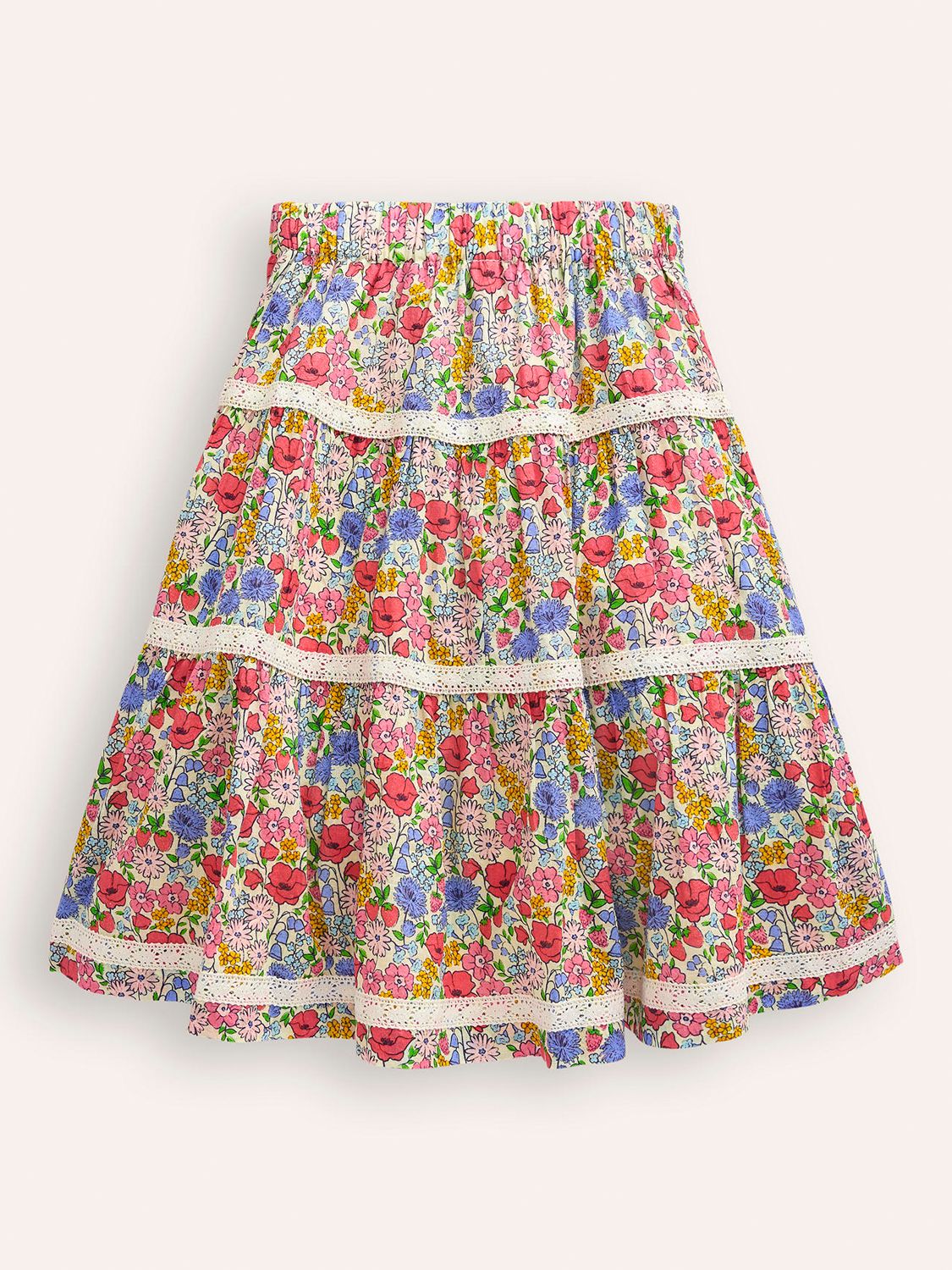 Mini Boden Kids' Floral Midi Skirt, Bubblegum Peony, 5-6 years