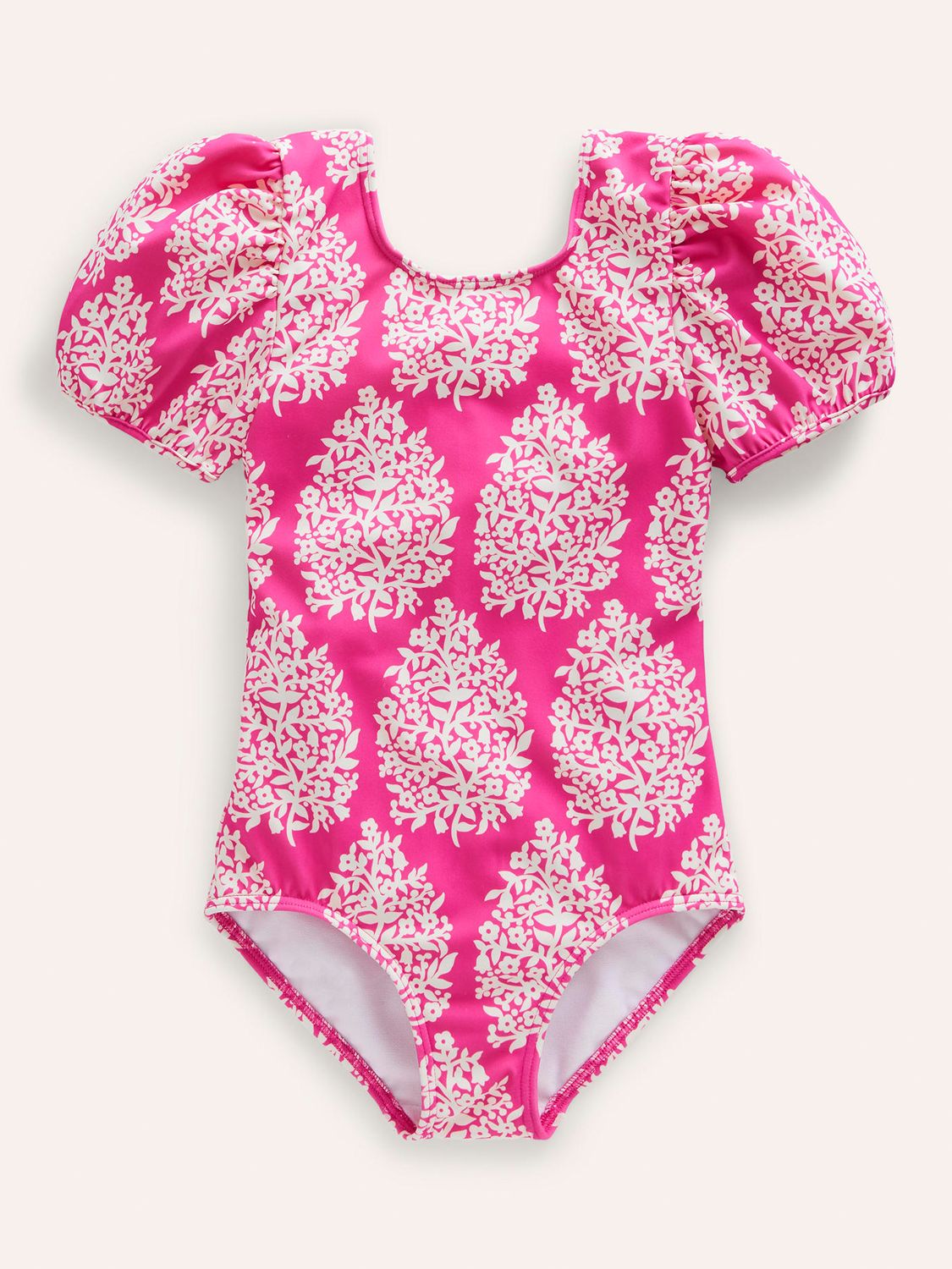 Buy Mini Boden Kids' Floral Print Puff Sleeve Swimsuit, Pink Online at johnlewis.com
