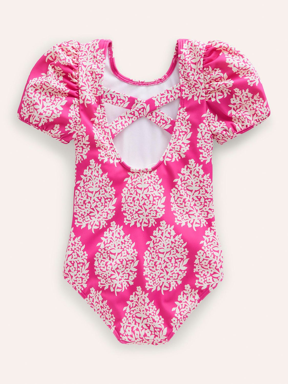 Mini Boden Kids' Floral Print Puff Sleeve Swimsuit, Pink, 2-3 years