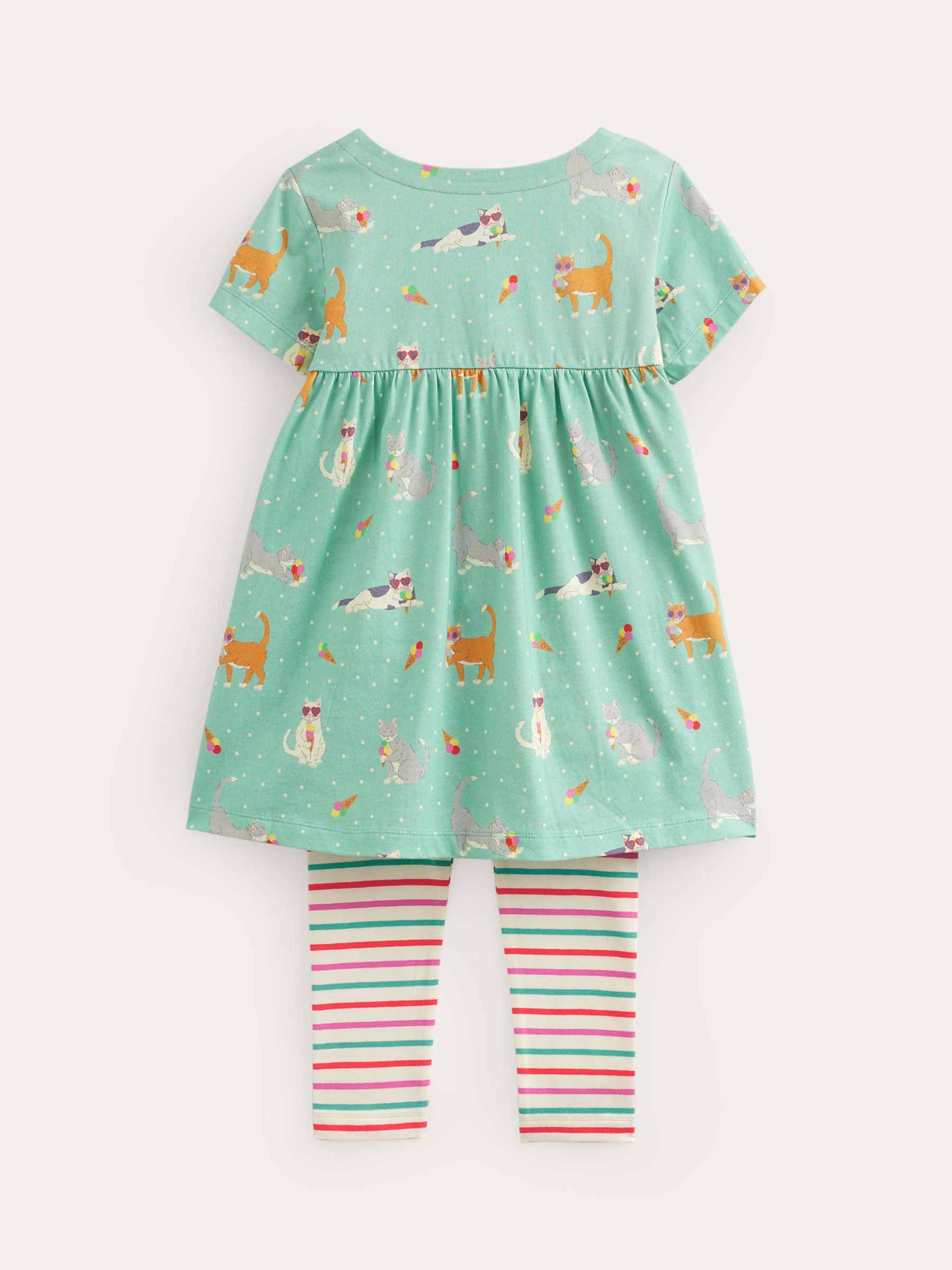 Mini Boden Kids' Cats Tunic and Leggings Set, Blue Holiday, 12-18 months