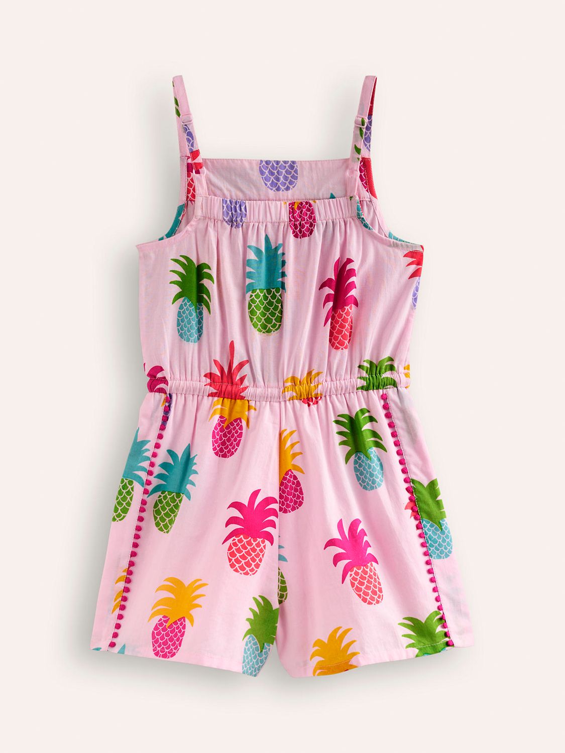 Mini Boden Pineapple Print Woven Holiday Playsuit, Pink/Multi, 2-3 years