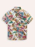 Mini Boden Kids' Cotton Linen Blend Shirt, Multi Savannah Scene