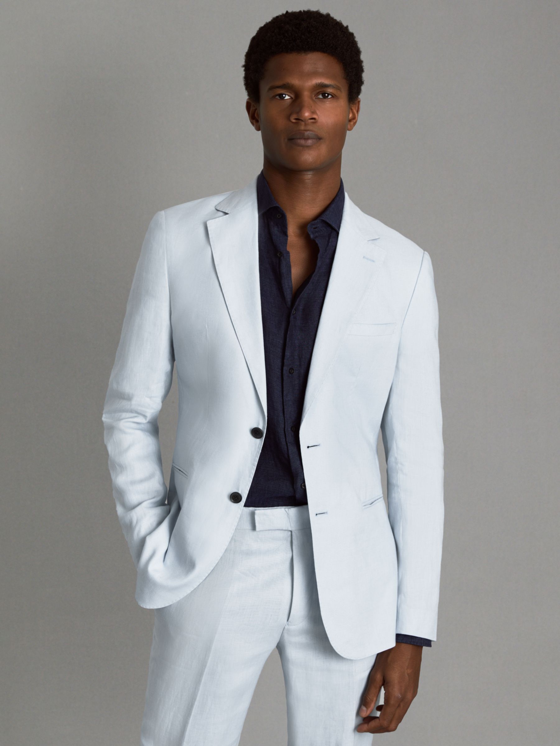 Reiss Kin Linen Tailored Jacket, Soft Blue