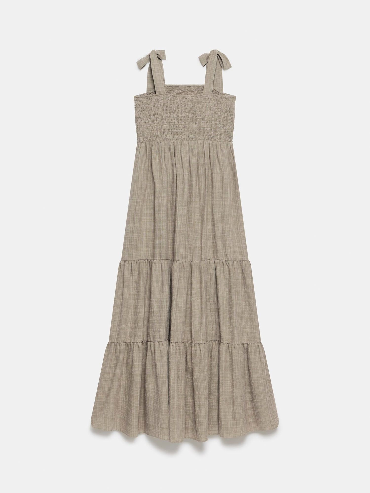 Mint Velvet Textured Tiered Maxi Dress, Khaki, XS