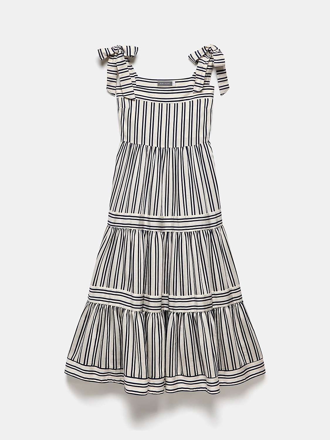 Buy Mint Velvet Stripe Tie Detail Linen Blend Midi Dress, White Ivory Online at johnlewis.com