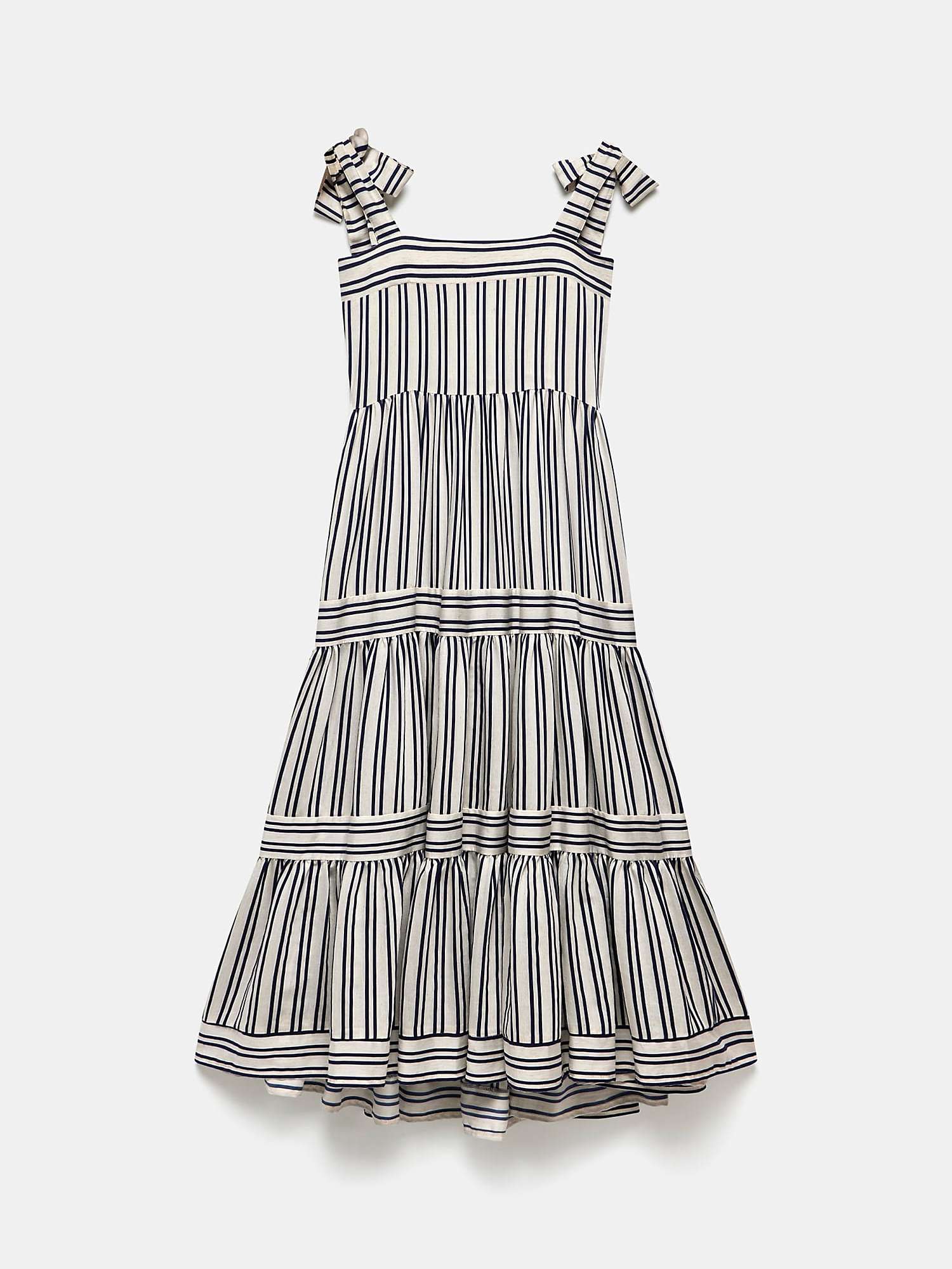 Buy Mint Velvet Stripe Tie Detail Linen Blend Midi Dress, White Ivory Online at johnlewis.com