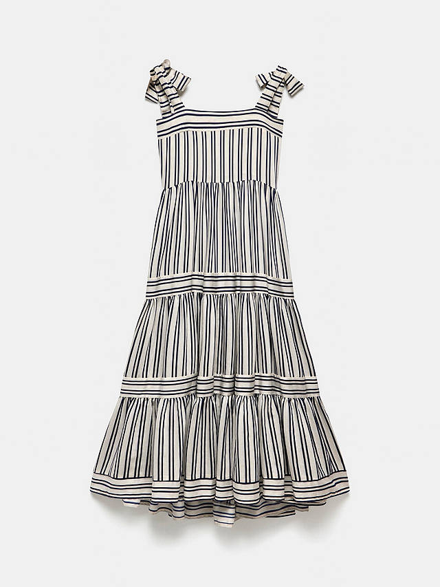 Mint Velvet Stripe Tie Detail Linen Blend Midi Dress, White Ivory