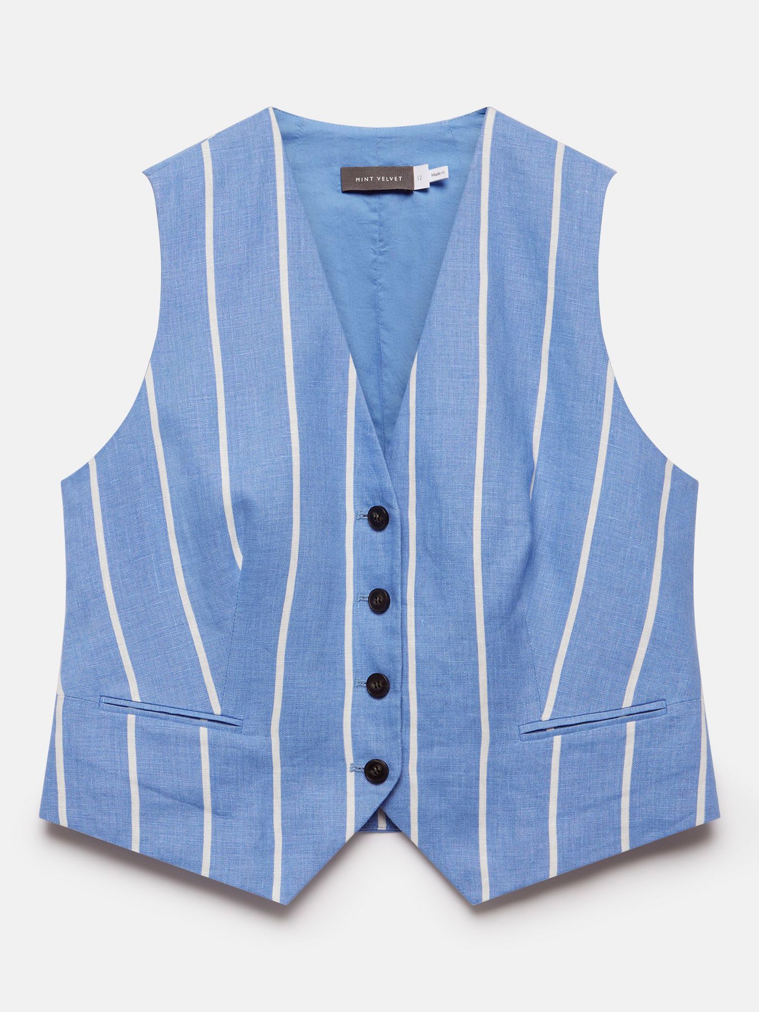 Buy Mint Velvet Striped Linen Waistcoat, Blue/White Online at johnlewis.com