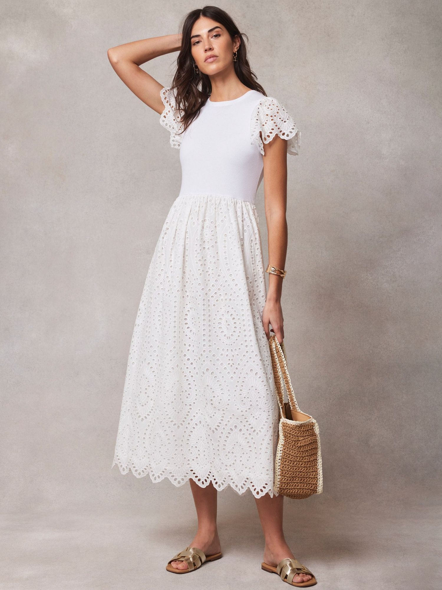 Buy Mint Velvet Broderie Anglaise Midi Dress, White Online at johnlewis.com
