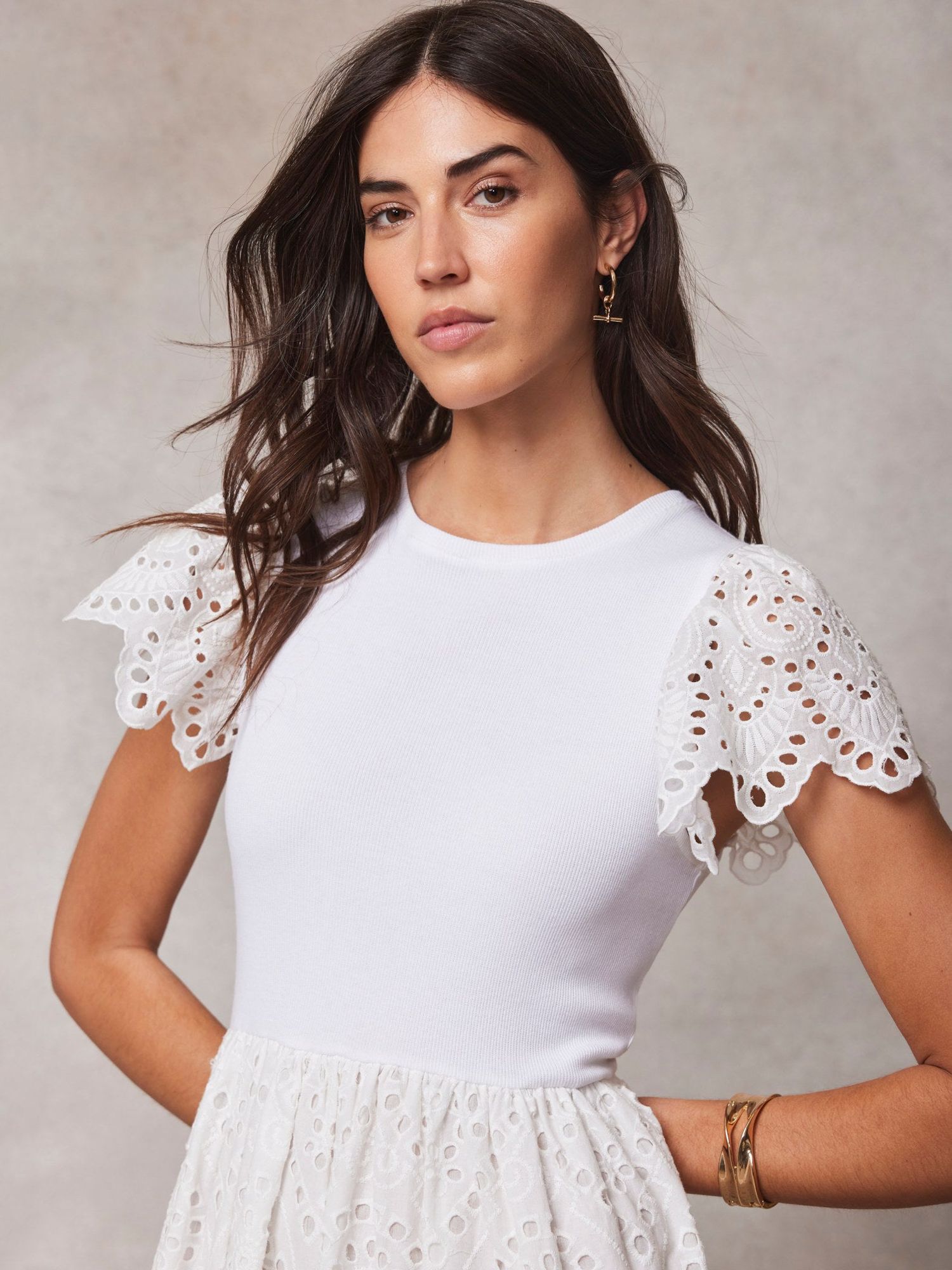 Buy Mint Velvet Broderie Anglaise Midi Dress, White Online at johnlewis.com