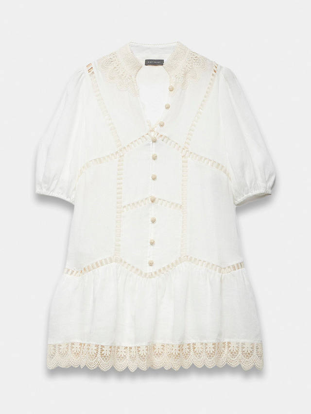 Mint Velvet Embroidered Mini Dress, White Ivory