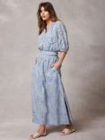 Mint Velvet Broderie Cotton Maxi Skirt, Blue/Multi