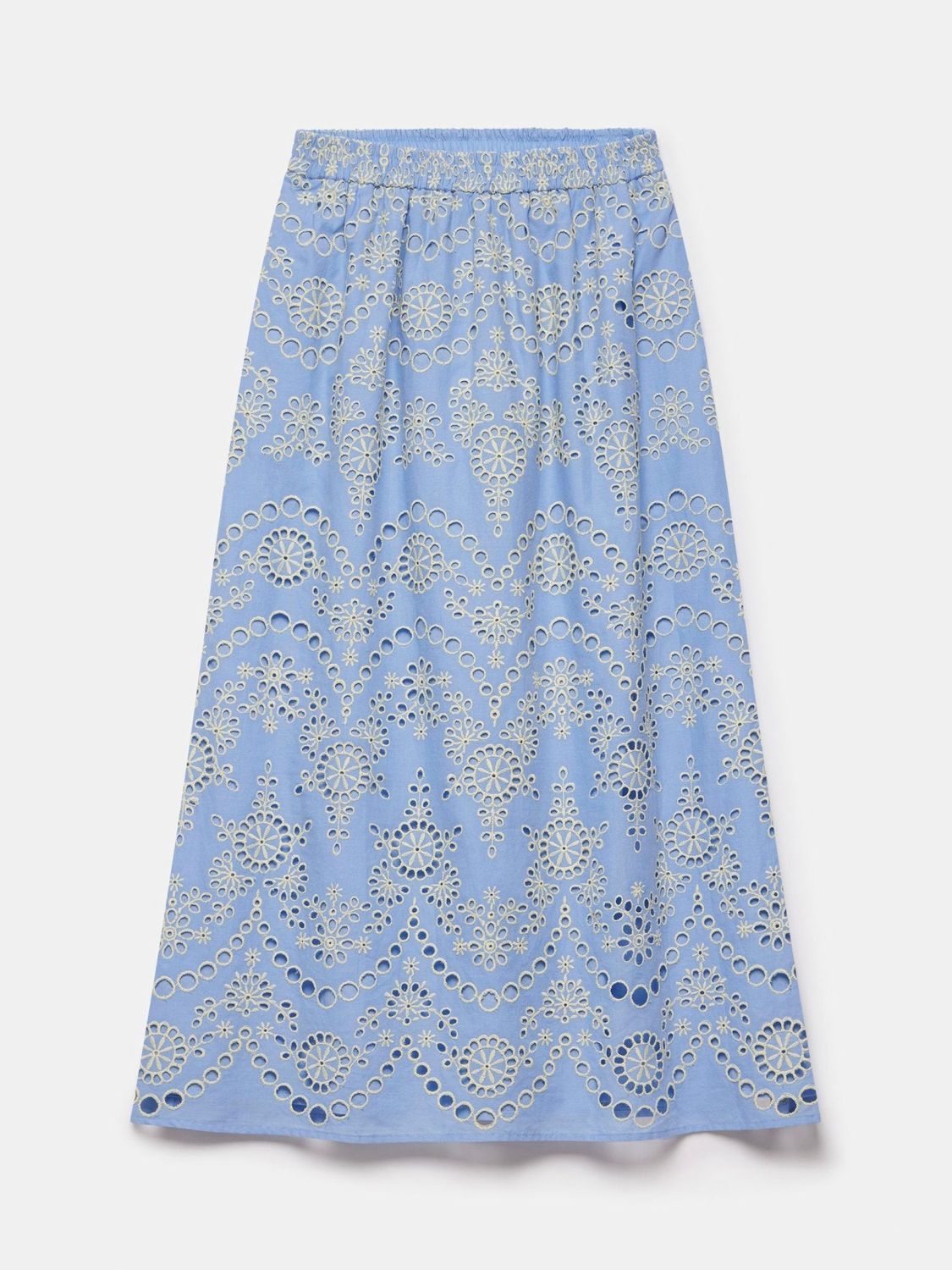 Mint Velvet Broderie Cotton Maxi Skirt, Blue/Multi, XS