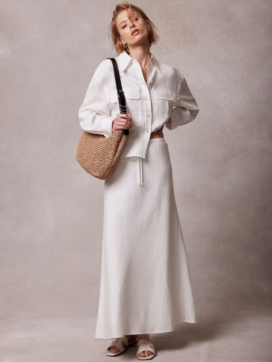 Mint Velvet Linen Blend Maxi Skirt, White Ivory, XS