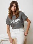 Mint Velvet Paris Slogan T-Shirt, Khaki