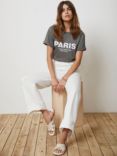 Mint Velvet Paris Slogan T-Shirt, Khaki