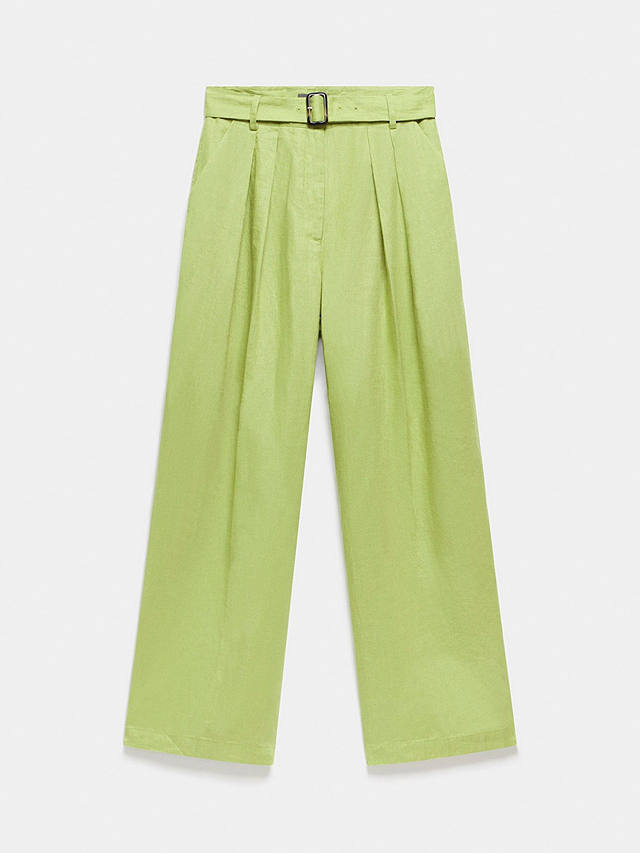 Mint Velvet Wide Leg Linen Trousers, Chartreuse Green