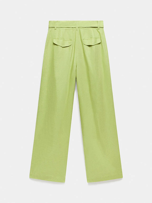 Mint Velvet Wide Leg Linen Trousers, Chartreuse Green