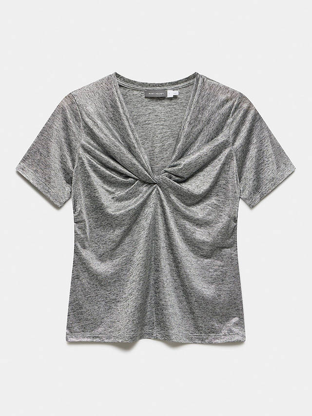 Mint Velvet Metallic Twist T-Shirt, Silver