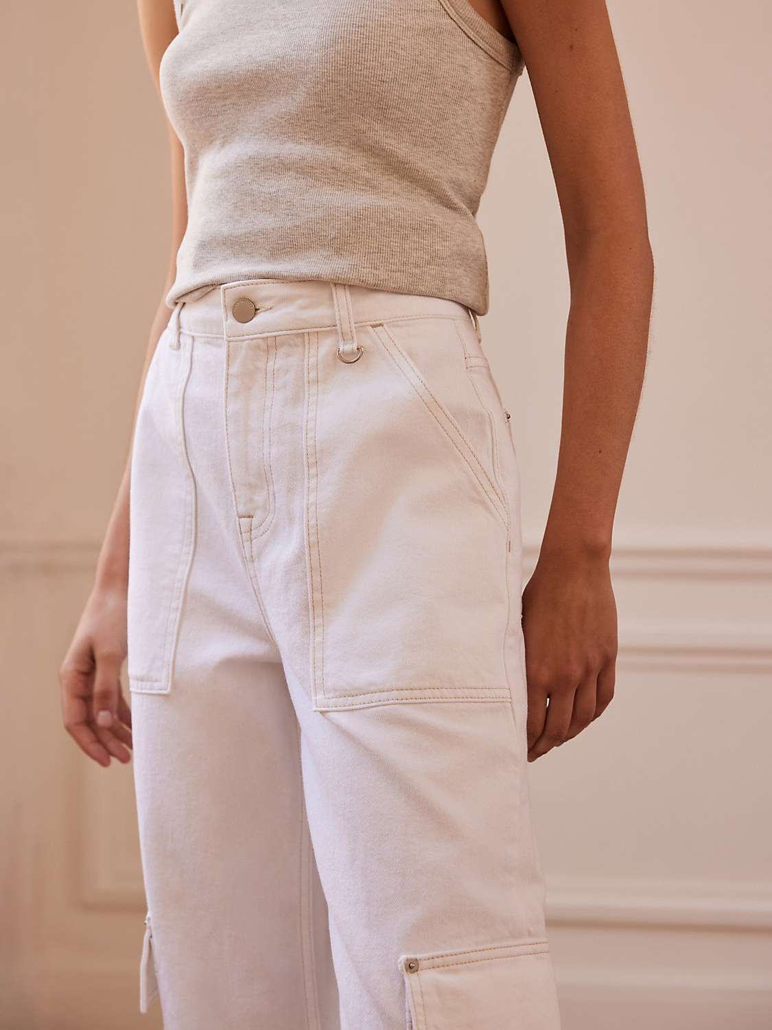 Buy Mint Velvet Cargo Wide Leg Jeans, White Ivory Online at johnlewis.com