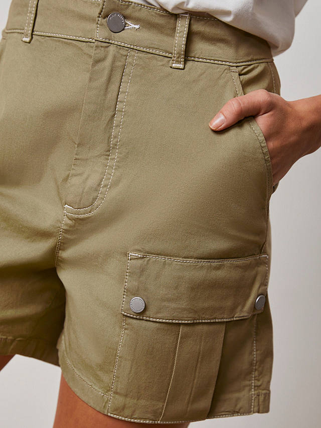 Mint Velvet Casual Cargo Shorts, Green Khaki