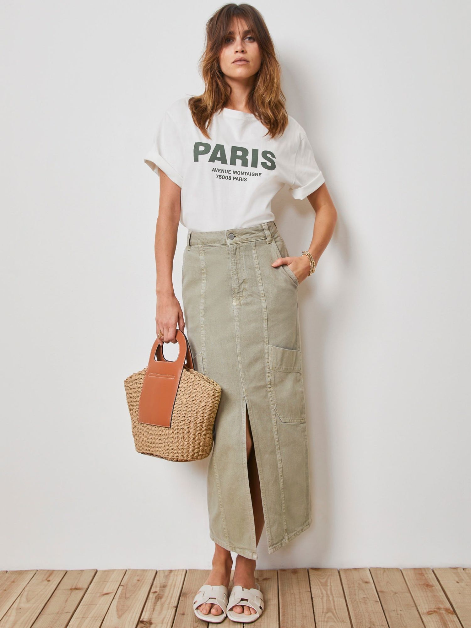 Buy Mint Velvet Cargo Midi Skirt, Green Khaki Online at johnlewis.com