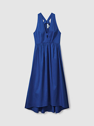 Reiss Petite Yana Cotton Blend High-Low Hem Midi Dress, Cobalt Blue