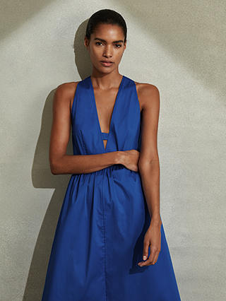 Reiss Petite Yana Cotton Blend High-Low Hem Midi Dress, Cobalt Blue