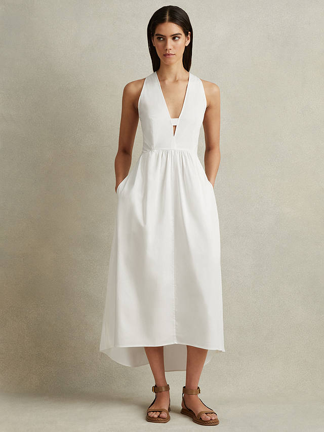 Reiss Petite Yana Cotton Blend High-Low Hem Midi Dress, White
