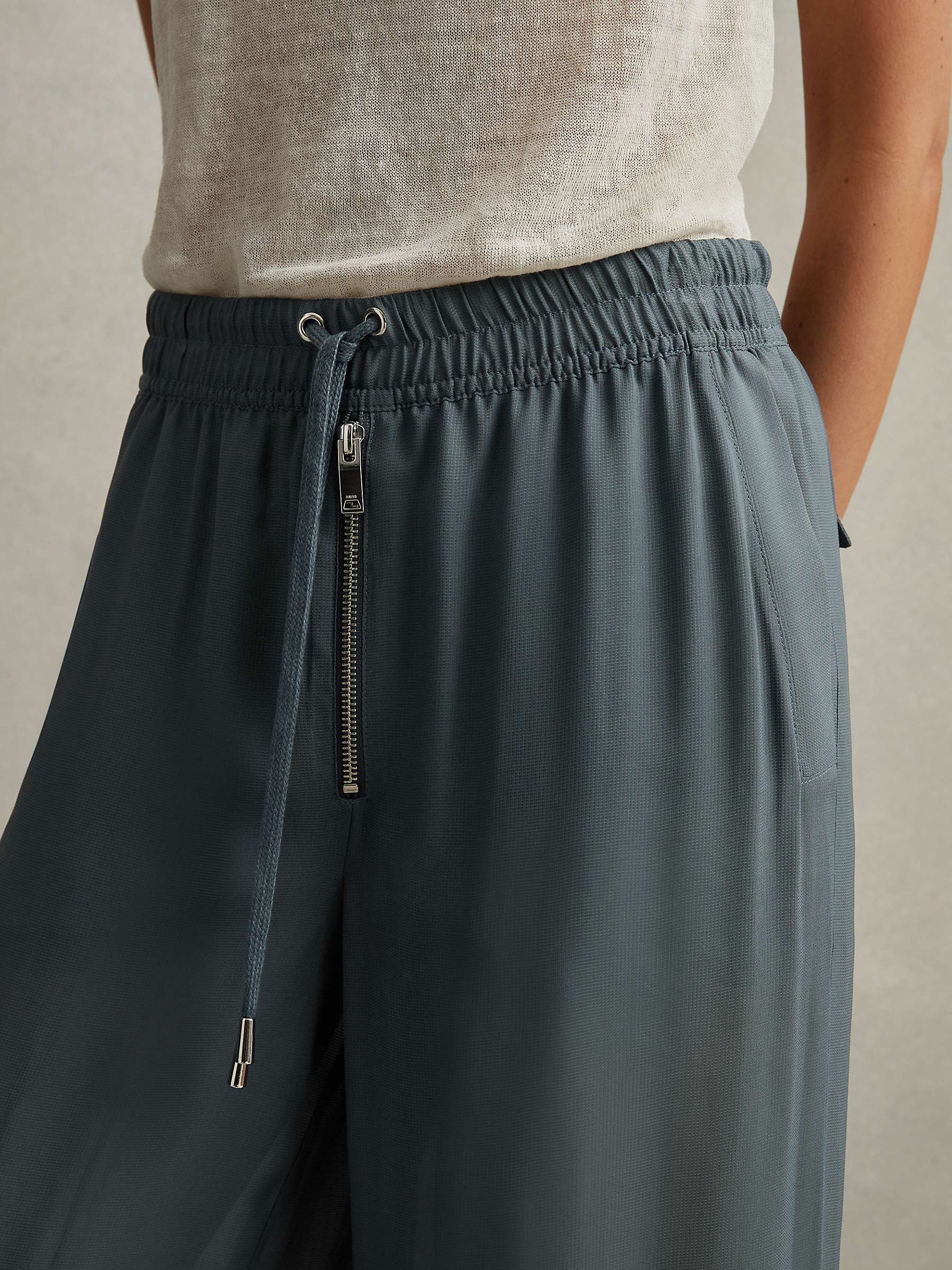 Buy Reiss Cameilla Wide Leg Zip Detail Trousers, Blue Online at johnlewis.com