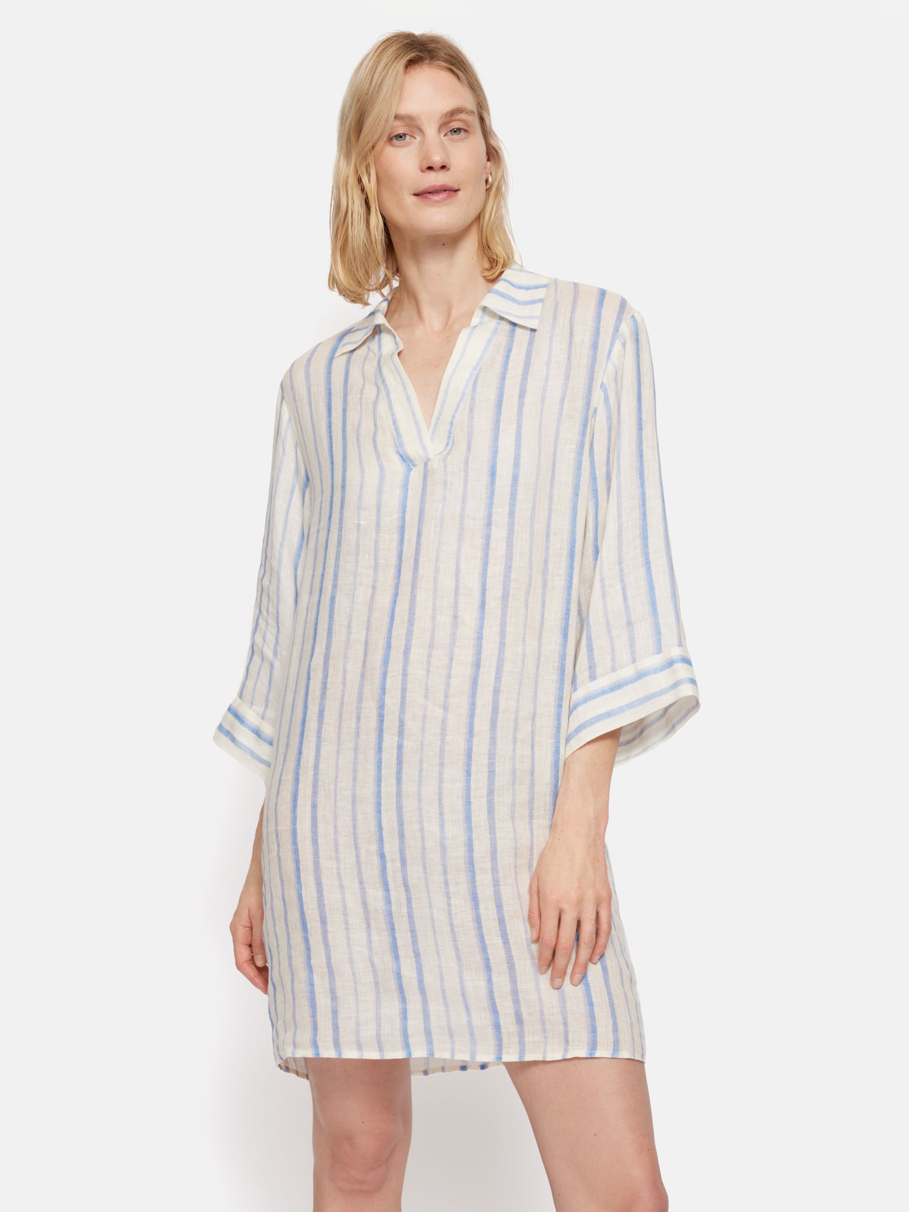Jigsaw Linen Stripe Tunic Dress, Cream/Multi, 6